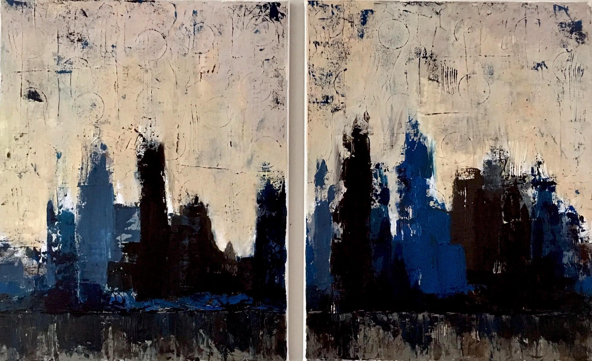 'Dystopian Cityscape' Diptych 20x32 $160